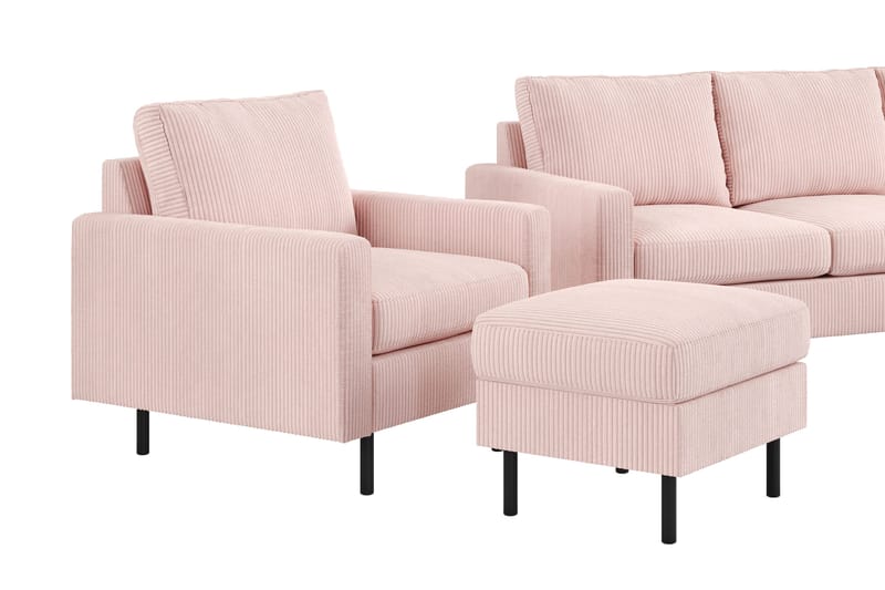 Peppe Soffgrupp 3-sits Vändbar L-formad Divansoffa + Fåtölj + Fotpall i Manchester - Rosa - Products - Möbler - Soffa - Soffgrupp