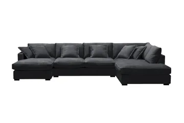 Rossita Lyx 5-sits Vänstervänd U-formad Extra djup Soffa med Divan och Schäslong i Chenille, Svart