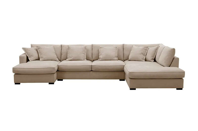 Rossita Lyx 5-sits Vänstervänd U-formad Extra djup Soffa med Divan och Schäslong i Tyg, Ljusbrun