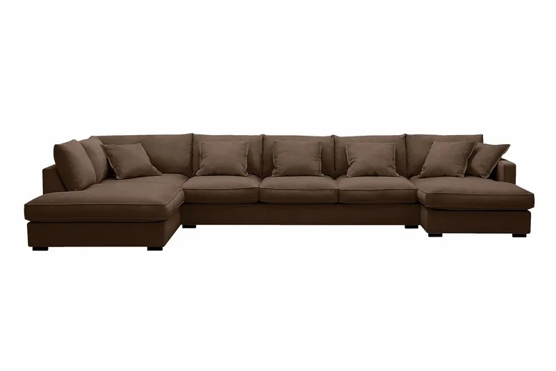 Rossita Lyx 6-sits Högervänd U-formad Extra djup Soffa med Divan och Schäslong i Manchester, Mörkbrun