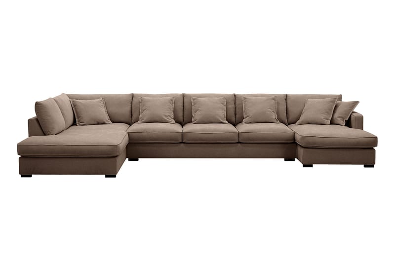 Rossita Lyx 6-sits Högervänd U-formad Extra djup Soffa med Divan och Schäslong i Tyg, Mörkbrun
