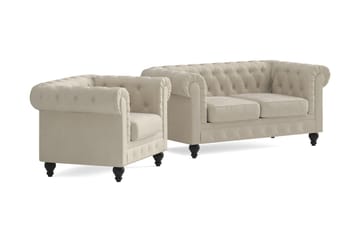 Chesterfield Lyx Soffgrupp 2-sits+Fåtölj - Beige - Products - Möbler - Soffa - Soffgrupp - Chesterfield soffgrupp