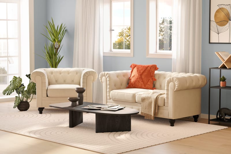 Chesterfield Lyx Soffgrupp 2-sits+Fåtölj - Beige - Products - Möbler - Soffa - Soffgrupp - Chesterfield soffgrupp