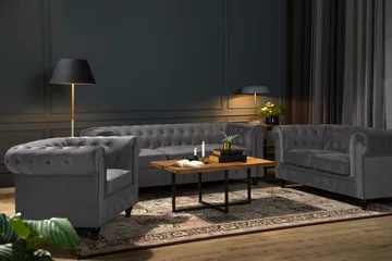 Chesterfield Lyx Soffgrupp 2-sits+Fåtölj Sammet - Mörkgrå - Products - Möbler - Soffa - Soffgrupp - Chesterfield soffgrupp
