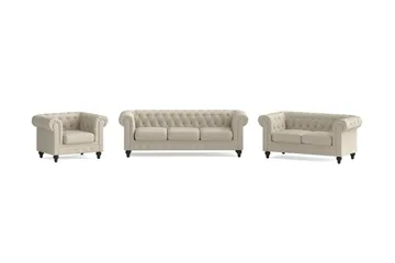 Chesterfield Lyx Soffgrupp 3-sits+2-sits+Fåtölj, Beige