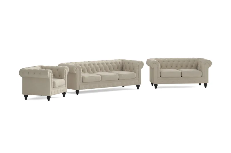 Chesterfield Lyx Soffgrupp 3-sits+2-sits+Fåtölj - Beige - Products - Möbler - Soffa - Soffgrupp - Chesterfield soffgrupp