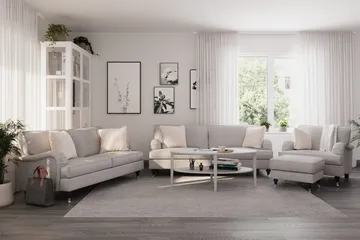 Howard Classic Soffgrupp 3-sits + 2-sits Soffa + Fåtölj + Fotpall i Tyg - Grå - Products - Möbler - Soffa - Soffgrupp - Howard soffgrupp