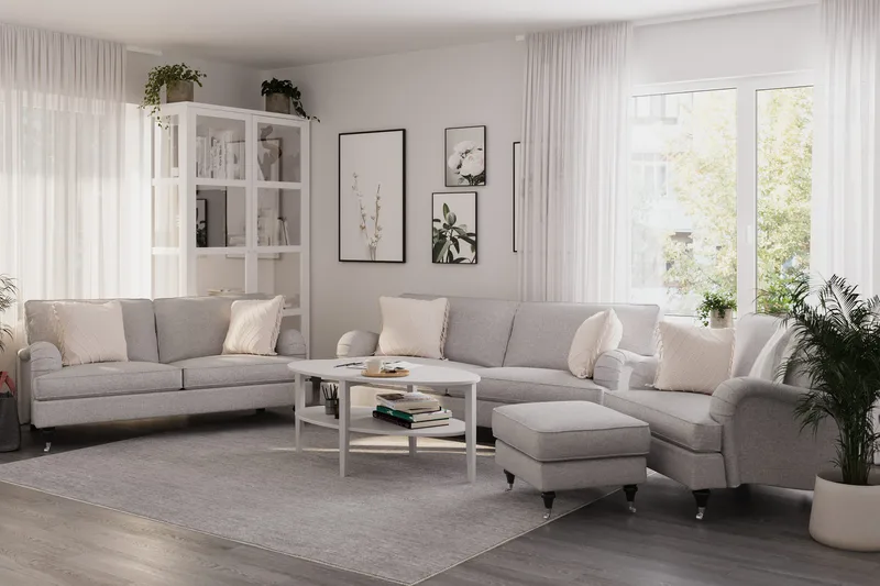 Howard Classic Soffgrupp 3-sits + 2-sits Soffa + Fåtölj i Tyg - Grå - Products - Möbler - Soffa - Soffgrupp - Howard soffgrupp