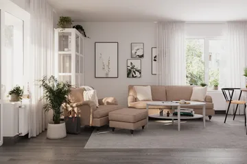Howard Classic Soffgrupp 3-sits Soffa + Fåtölj + Fotpall i Tyg - Mörkbeige - Products - Möbler - Soffa - Soffgrupp - Howard soffgrupp