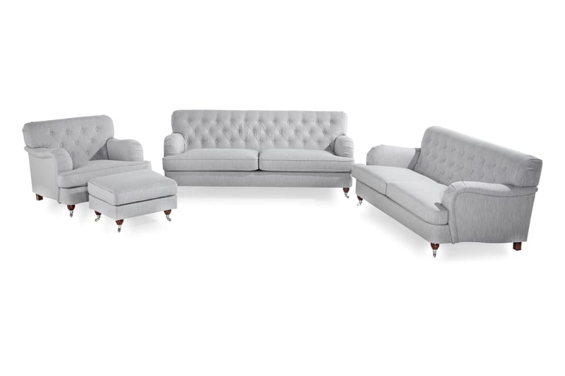 Howard Riviera Soffgrupp 2-sits + 3-sits Soffa + Fåtölj + Fotpall i Tyg, Grå