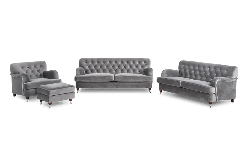 Howard Riviera Soffgrupp 3-sits + 2-sits Soffa + Fåtölj + Fotpall i Sammet