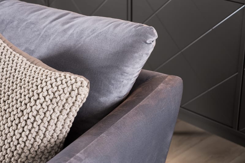Trend Soffgrupp 3-sits + 2-sits Soffa + Fåtölj + Fotpall i Sammet - Ljusgrå - Products - Möbler - Soffa - Soffgrupp