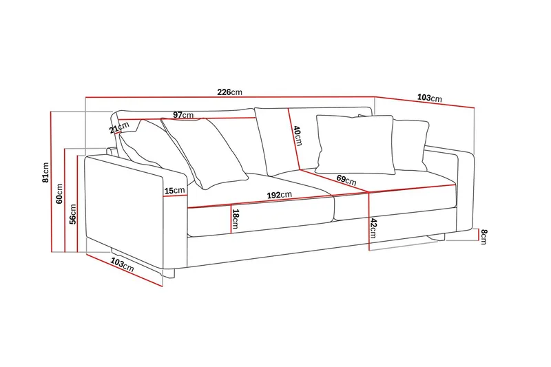 Valencia Extra Djup 3-sits Soffa - Offwhite - Products - Möbler - Soffa - 3 sits soffa