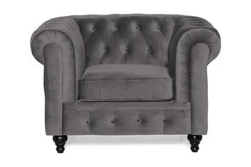 Chesterfield Lyx Stor skön djup sammetsfåtölj - Fåtölj till vardagsrum - Mörkgrå Sammet - Products - Möbler - Fåtölj & stolar - Fåtölj - Chesterfield fåtölj