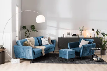 Trend Fåtölj med Fotpall - Midnattsblå Sammet - Products - Möbler - Fåtölj & stolar - Fåtölj - Fåtölj med fotpall
