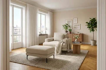 Menard Premium Fotpall i Tyg - Beige - Products - Möbler - Fåtölj & stolar - Pall & puff - Fotpallar