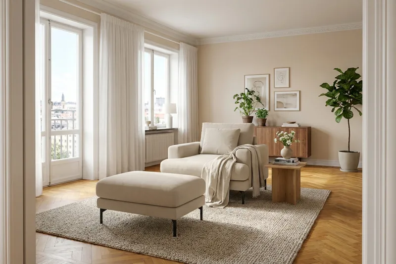 Menard Premium Fotpall i Tyg - Beige - Products - Möbler - Fåtölj & stolar - Pall & puff - Fotpallar