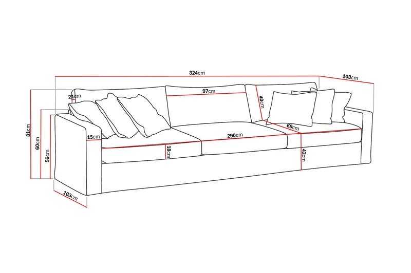 Valencia Extra Djup 5-sits Soffa med avtagbar och tvättbar klädsel - Beige - Products - Möbler - Soffa