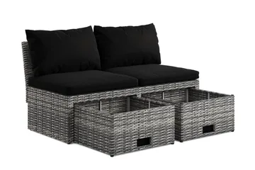 Bahamas Liten Balkongsoffa med dynor och pallar i konstrotting - Grå - Products - Utemöbler & utemiljö - Balkong & altan - Balkongmöbler - Balkongsoffa