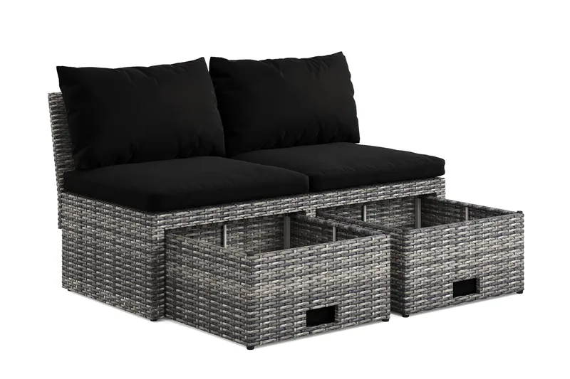 Bahamas Liten Balkongsoffa med dynor och pallar i konstrotting - Grå - Products - Utemöbler & utemiljö - Balkong & altan - Balkongmöbler - Balkongsoffa