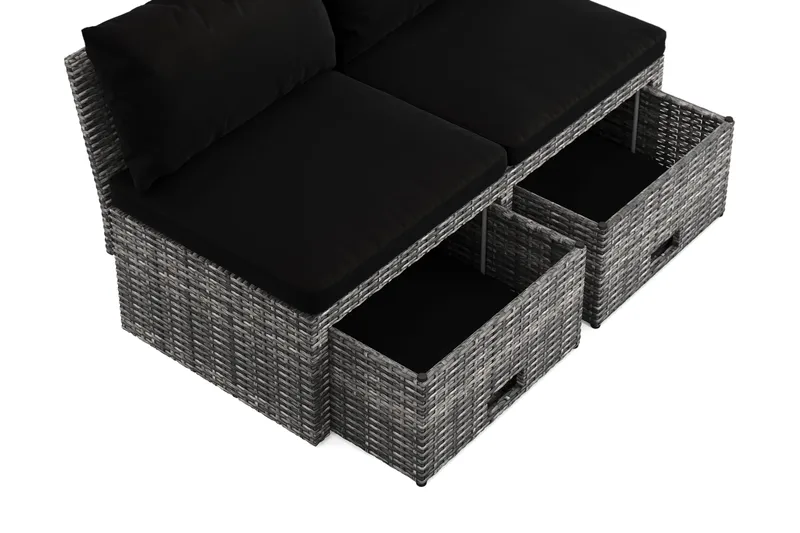 Bahamas Liten Balkongsoffa med dynor och pallar i konstrotting - Grå - Products - Utemöbler & utemiljö - Balkong & altan - Balkongmöbler - Balkongsoffa