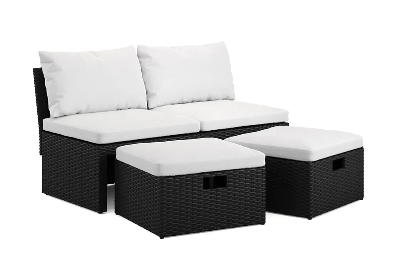 Bahamas Liten Balkongsoffa med dynor och pallar i konstrotting - Svart - Products - Utemöbler & utemiljö - Balkong & altan - Balkongmöbler - Balkongsoffa