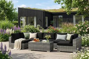 Bahamas U-formad utomhus loungegrupp med öppet avslut, 7-sits med bord - Grå - Products - Utemöbler & utemiljö - Loungemöbler - Loungeset & loungegrupp