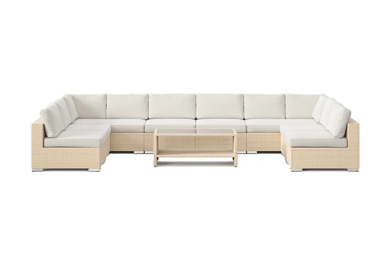 Bahamas U-formad utomhus loungegrupp med öppet avslut, 9-sits med bord och hylla - Beige - Products - Utemöbler & utemiljö - Loungemöbler - Loungeset & loungegrupp