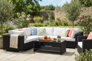 Bahamas utomhus L-soffa vänster 7-sits med fåtölj och bord med hylla - Svart - Products - Utemöbler & utemiljö - Loungemöbler - Loungeset & loungegrupp