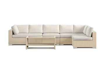 Bahamas utomhus loungegrupp 6-sits med vändbar schäslong och bord med hylla - Beige - Products - Utemöbler & utemiljö - Loungemöbler - Loungeset & loungegrupp