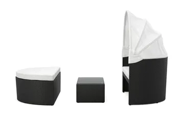 Florens Rund dubbel Solsäng med tak - Soffbord med glasskiva i konstrotting - Svart - Products - Utemöbler & utemiljö - Loungemöbler - Solbädd