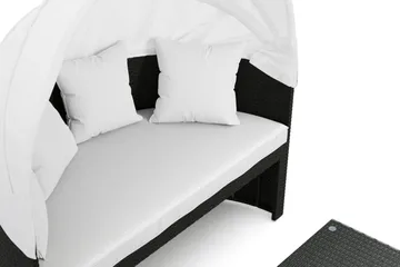 Florens Rund dubbel Solsäng med tak - Soffbord med glasskiva i konstrotting - Svart - Products - Utemöbler & utemiljö - Loungemöbler - Solbädd