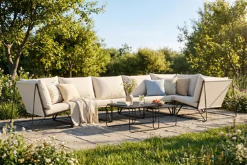 Usteryd utomhus hörnsoffa 6-sits vändbar - Svart/Beige - Products - Utemöbler & utemiljö - Loungemöbler - Loungesoffor
