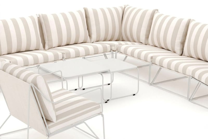 Usteryd utomhus hörnsoffa 8-sits vändbar med fåtölj - Beige/Striped - Products - Utemöbler & utemiljö - Loungemöbler - Loungeset & loungegrupp
