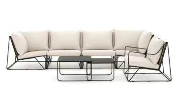 Usteryd utomhus rak 5-sits soffa med fåtölj - Svart/Beige - Products - Utemöbler & utemiljö - Loungemöbler - Loungeset & loungegrupp