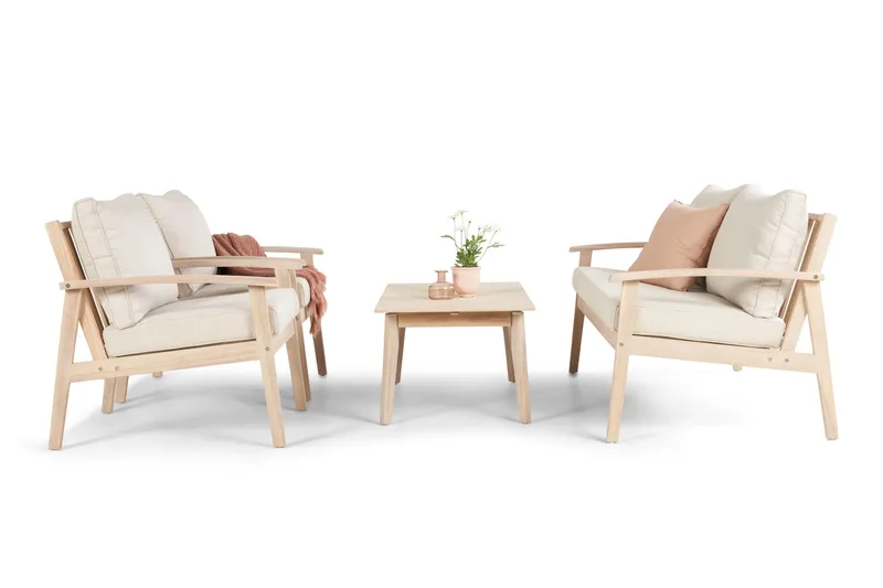 Wagnera Liten Soffgrupp utomhus - 2-sits soffa med 2 fåtöljer och soffbord i trä akacia - Beige - Products - Utemöbler & utemiljö - Loungemöbler - Loungeset & loungegrupp