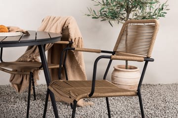 Break Matgrupp Utomhus Rund 120 cm + 4 st Lindos Karmstolar - Svart/Beige - Products - Utemöbler & utemiljö - Utegrupp - Matgrupp utomhus