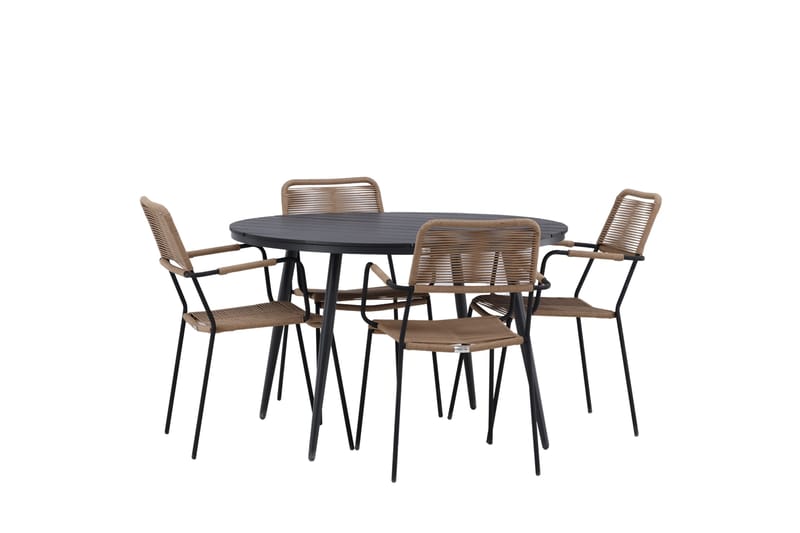 Break Matgrupp Utomhus Rund 120 cm + 4 st Lindos Karmstolar - Svart/Beige - Products - Utemöbler & utemiljö - Utegrupp - Matgrupp utomhus