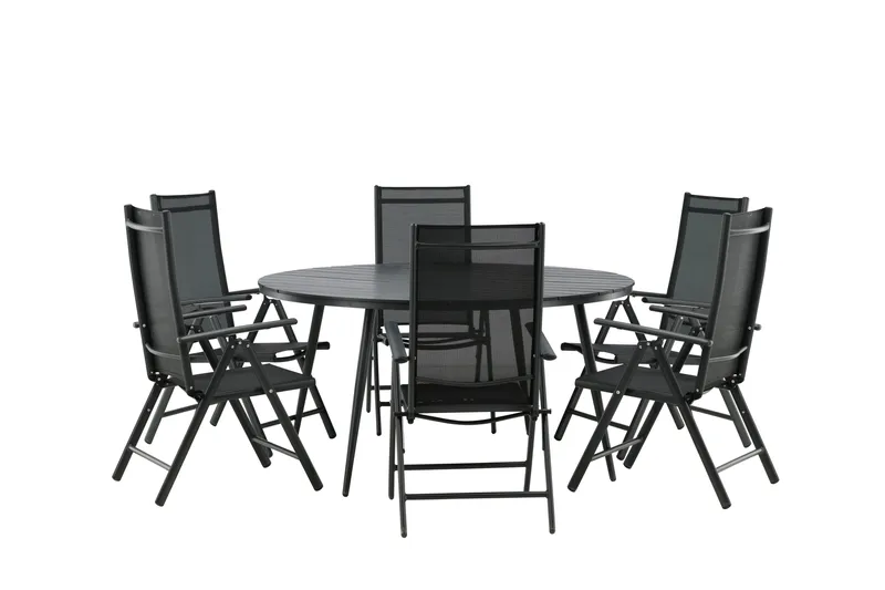 Break Matgrupp Utomhus Rund 150 cm + 6 Break Positionsstol - Svart - Products - Utemöbler & utemiljö - Utegrupp - Matgrupp utomhus