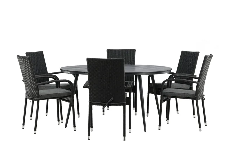 Break Matgrupp Utomhus Rund 150 cm + 6 Anna Matstol - Svart - Products - Utemöbler & utemiljö - Utegrupp - Matgrupp utomhus