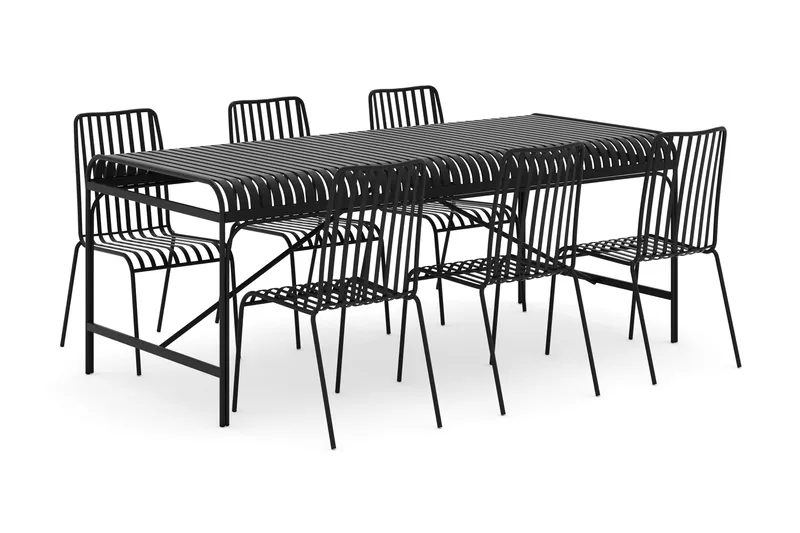 Jarva utomhus matgrupp 200 cm med 6 Jarva matstolar, Svart