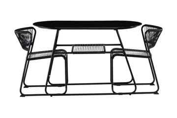 Lamborg Caféset 120 cm Oval + 2 Utestolar - Glas/Svart - Products - Utemöbler & utemiljö - Utegrupp - Cafegrupp & cafeset