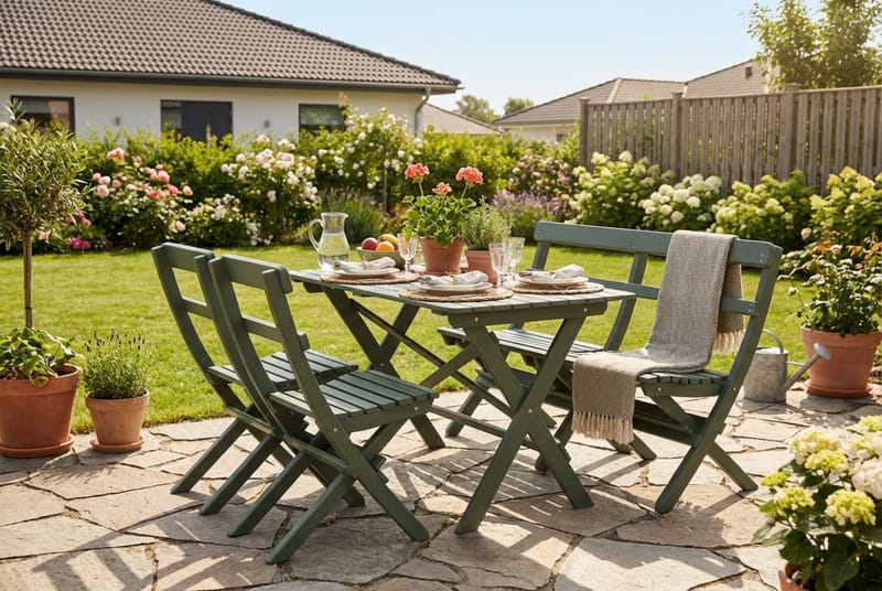 Landet Utomhus matgrupp 118x70x74 cm med soffa och 2 klappstolar - Grön - Products - Utemöbler & utemiljö - Utegrupp - Matgrupp utomhus