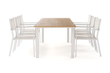Las Vegas Förlängningsbart Matbord 220-280 cm med 6 Las Vegas Karmstolar - Natur/Vit - Products - Utemöbler & utemiljö - Utegrupp - Matgrupp utomhus