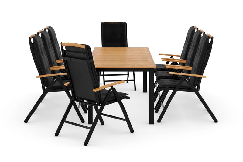 Las Vegas Matgrupp 220-280x100+ 8 Stolar m Dyna - Svart/Teak - Products - Utemöbler & utemiljö - Utegrupp - Matgrupp utomhus