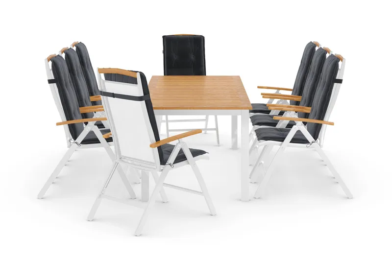 Las Vegas Matgrupp Utomhus 220-280 + 8 Positionsstol Lyx m Dyna - Vit/Teak/Vit/Teak/Grå - Products - Utemöbler & utemiljö - Utegrupp - Matgrupp utomhus