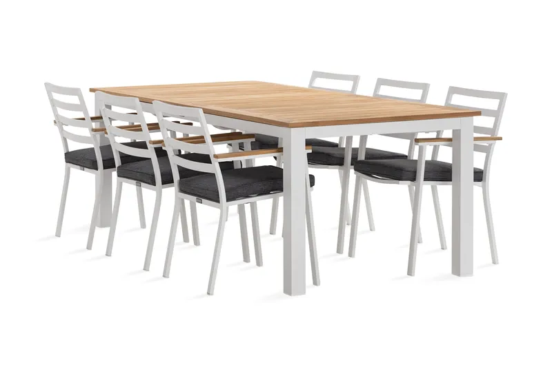 Las Vegas Matgrupp Utomhus 220-280 cm + 6 Oliver Matstol - Teak/Vit - Products - Utemöbler & utemiljö - Utegrupp - Matgrupp utomhus