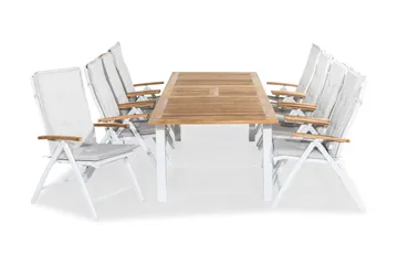 Las Vegas Matgrupp Utomhus 220-280x100+ 8 Positionsstol Lyx Stol m D - Teak/Vit - Products - Utemöbler & utemiljö - Utegrupp - Matgrupp utomhus