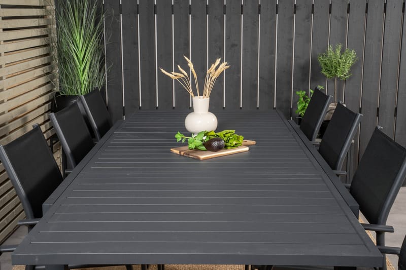Marbella Matgrupp Utomhus 160-240 cm Rektangulär med 8 Santorini Utestolar - Svart - Products - Utemöbler & utemiljö - Utegrupp - Matgrupp utomhus
