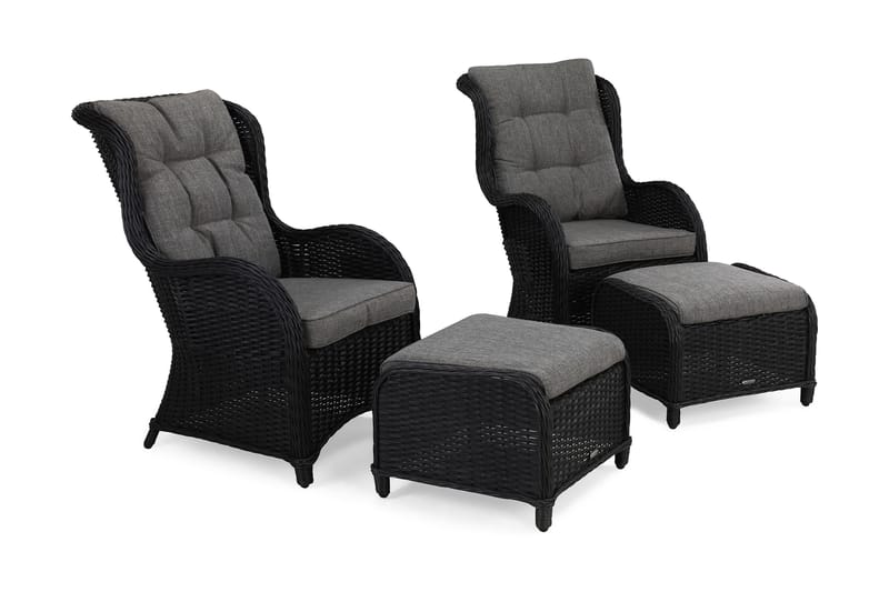 Marcus Öronlappsfåtölj med Fotpall m Dyna 2-pack, Svart